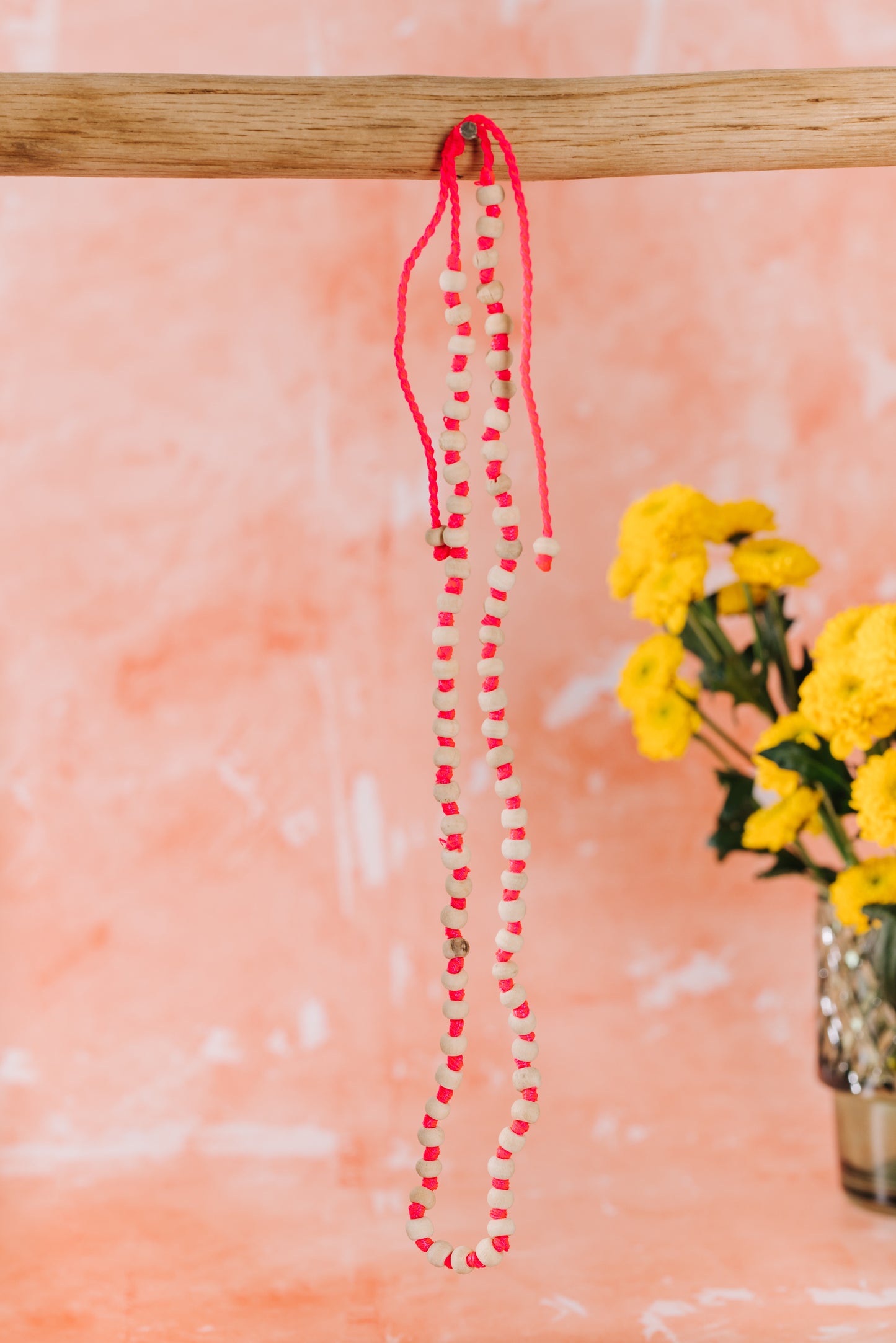 Wooden Necklace - Hot Pink 45cm