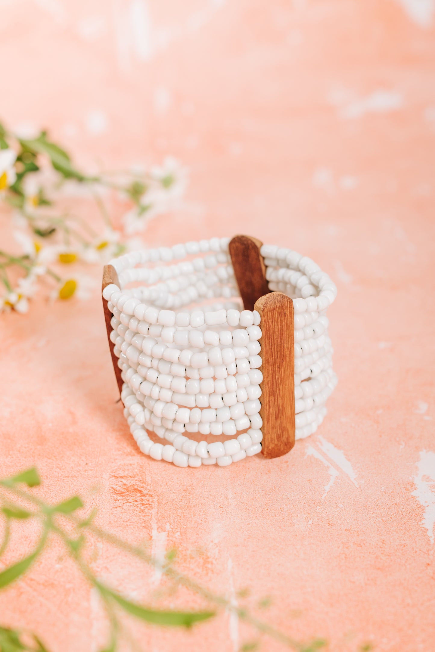 Bracelet Bead & Wood Combination - White