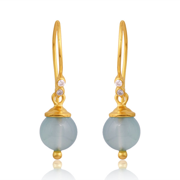 Isabella Hook Earrings Gold - Aqua Chalcedony