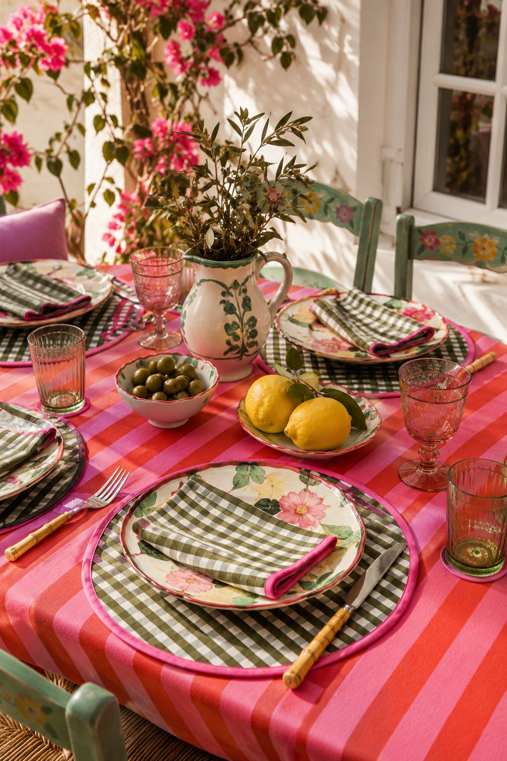 Round Placemats - Set of 2 - Olive Gingham