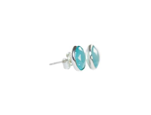 Aretes de plata esterlina redondos de calcedonia aguamarina