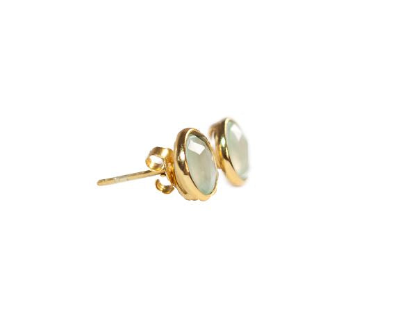 Gold Vermeil Round Stud Earrings in Rainbow Moonstone