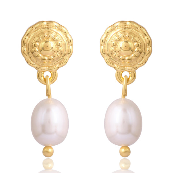 Luna - Gold Pearl Drop Earrings