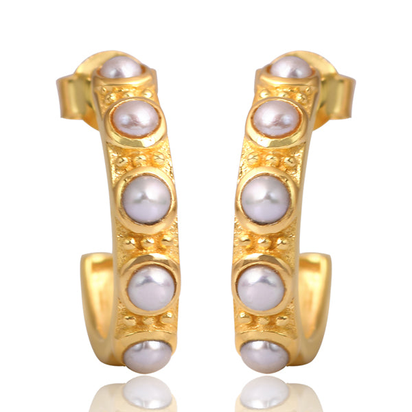Pearl Hoop Earrings - Gold