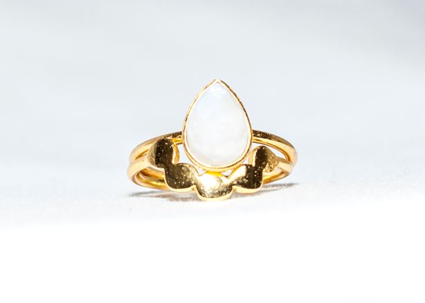 Gold Vermeil Twin Ring in Rainbow Moonstone