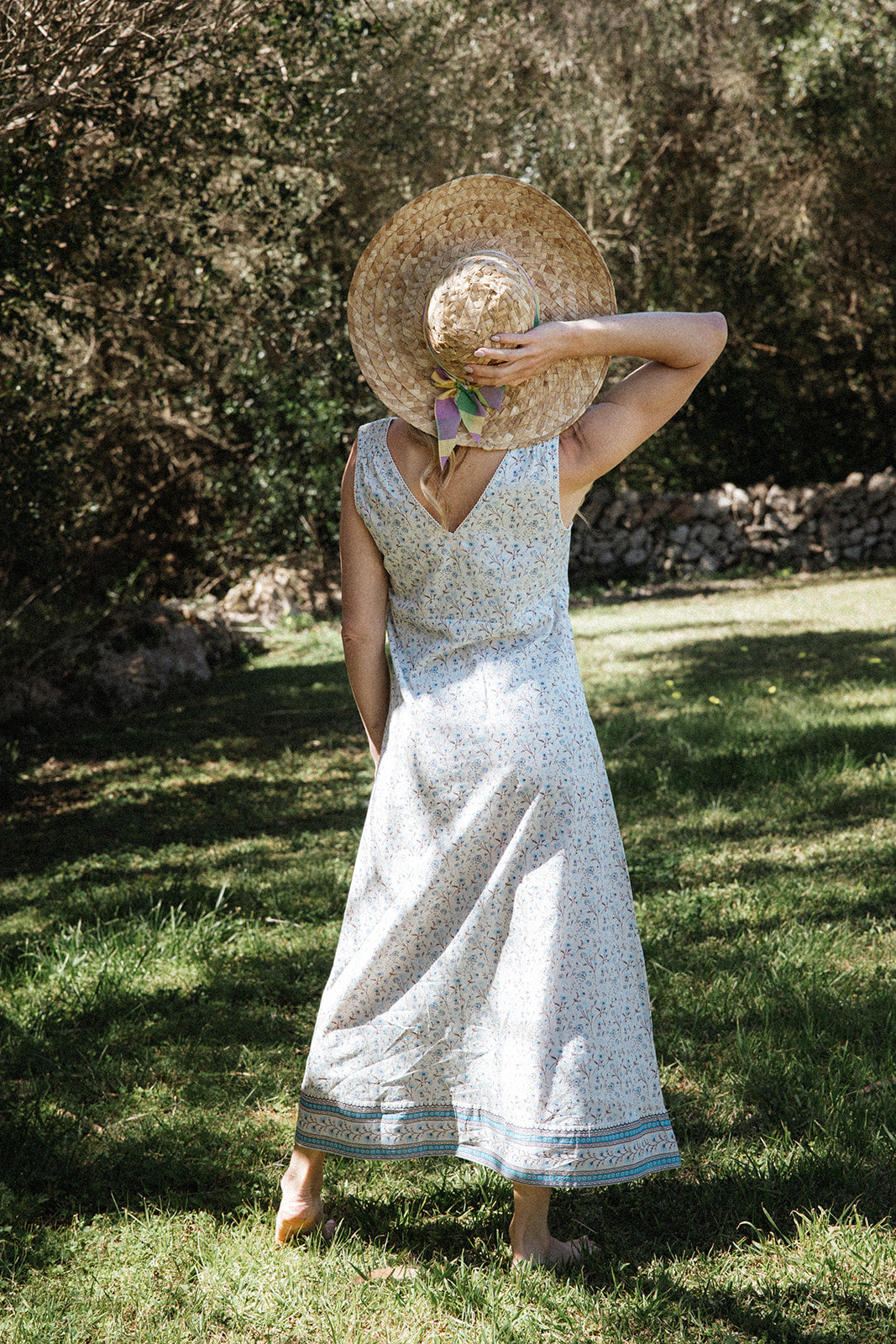 Flor del Camí V-Neck Dress-Azul