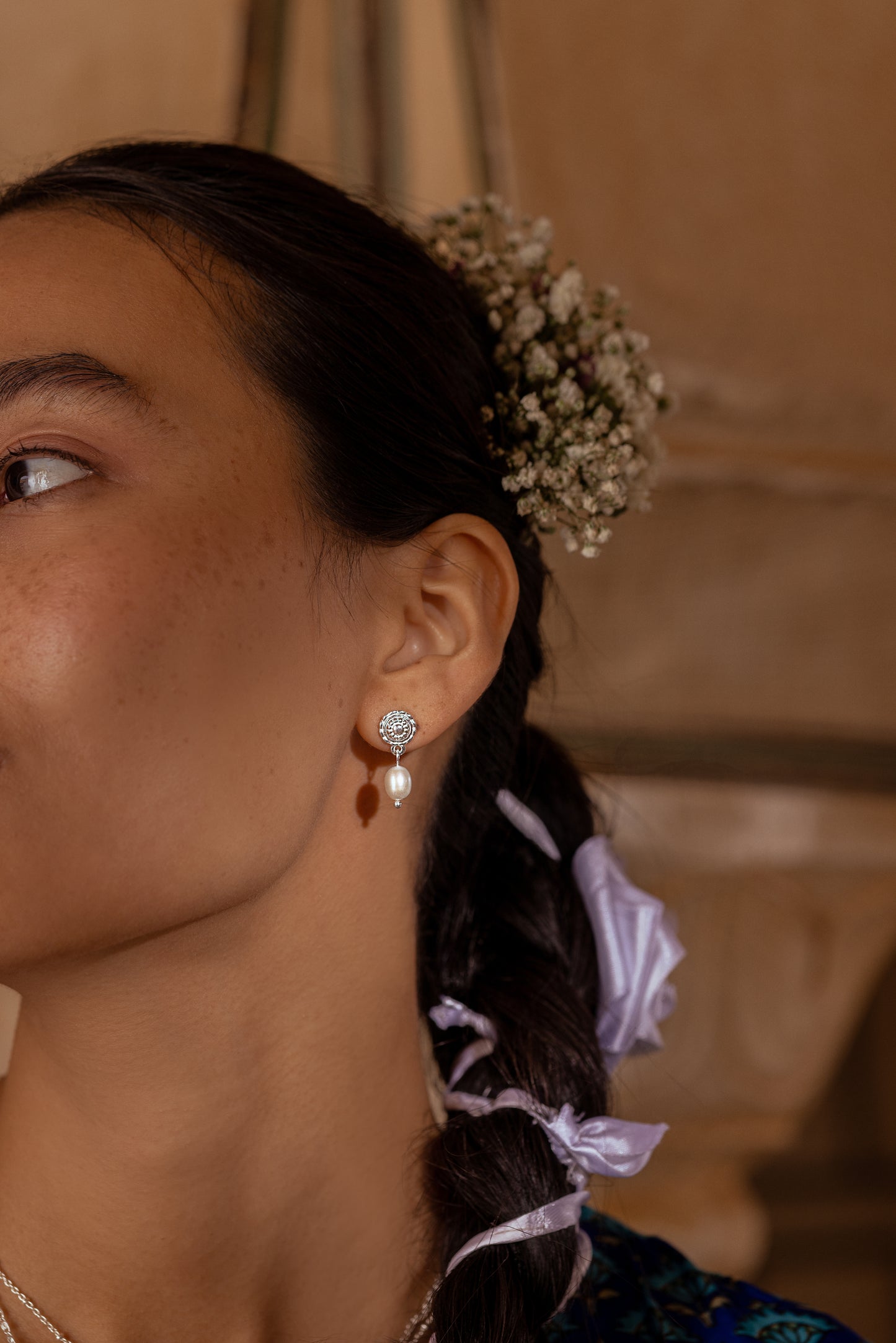 Luna -Silver Pearl  Drop Earrings
