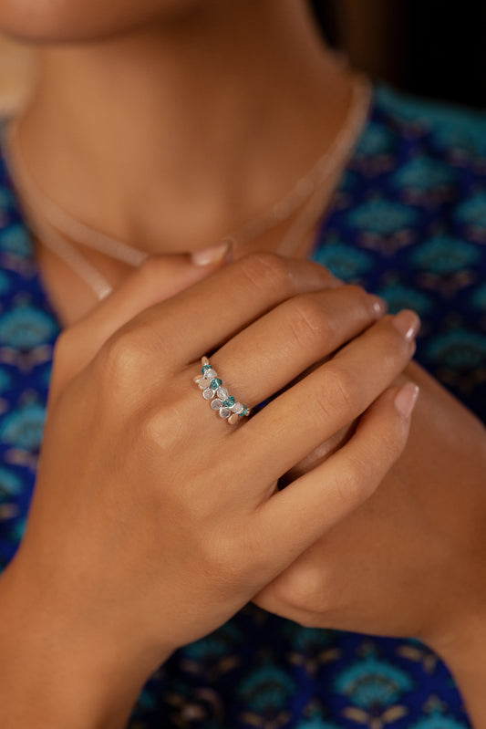 Anillo Giratorio de Plata de Ley y Calcedonia Aguamarina