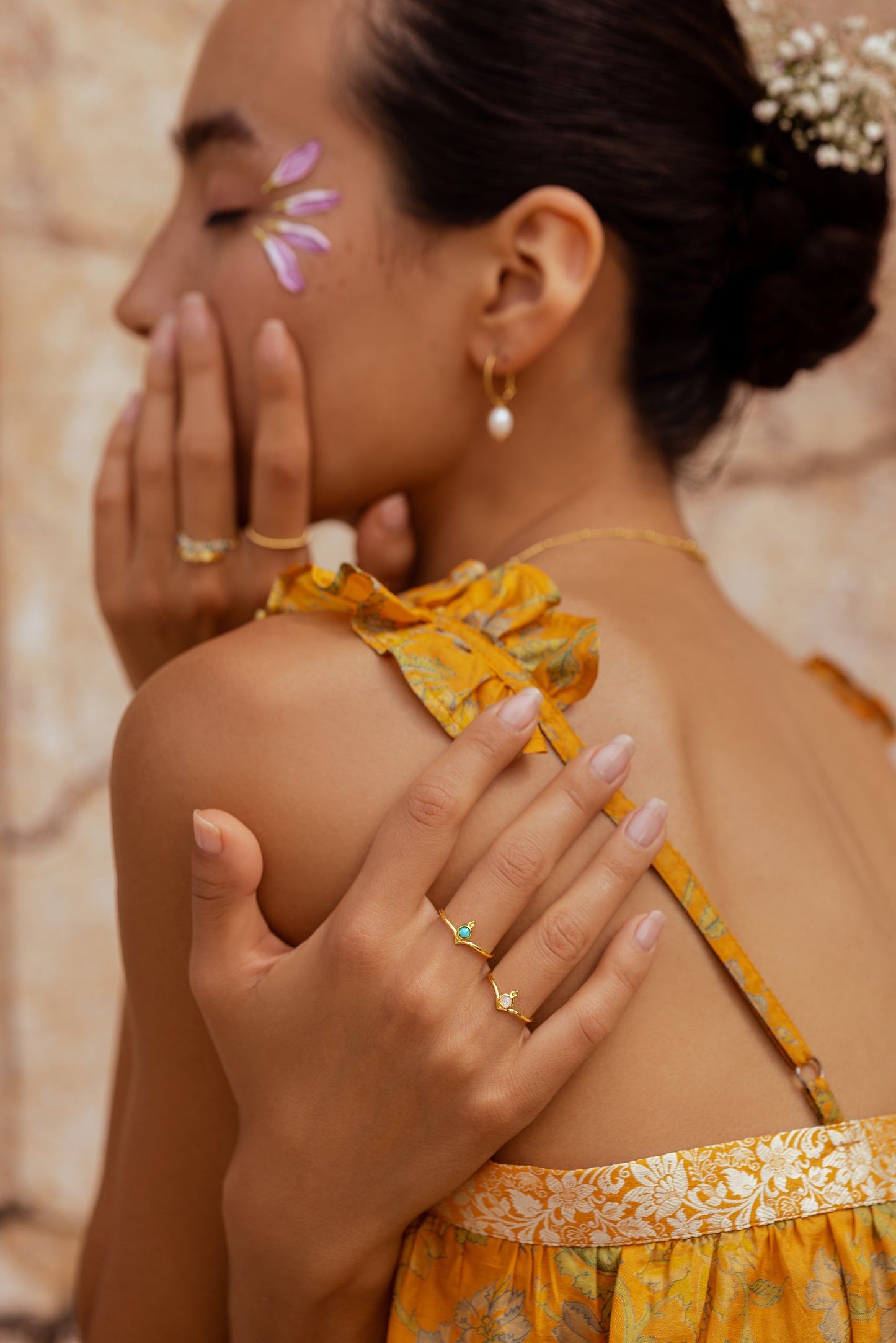 Gaia Wishbone Ring -Gold Moonstone