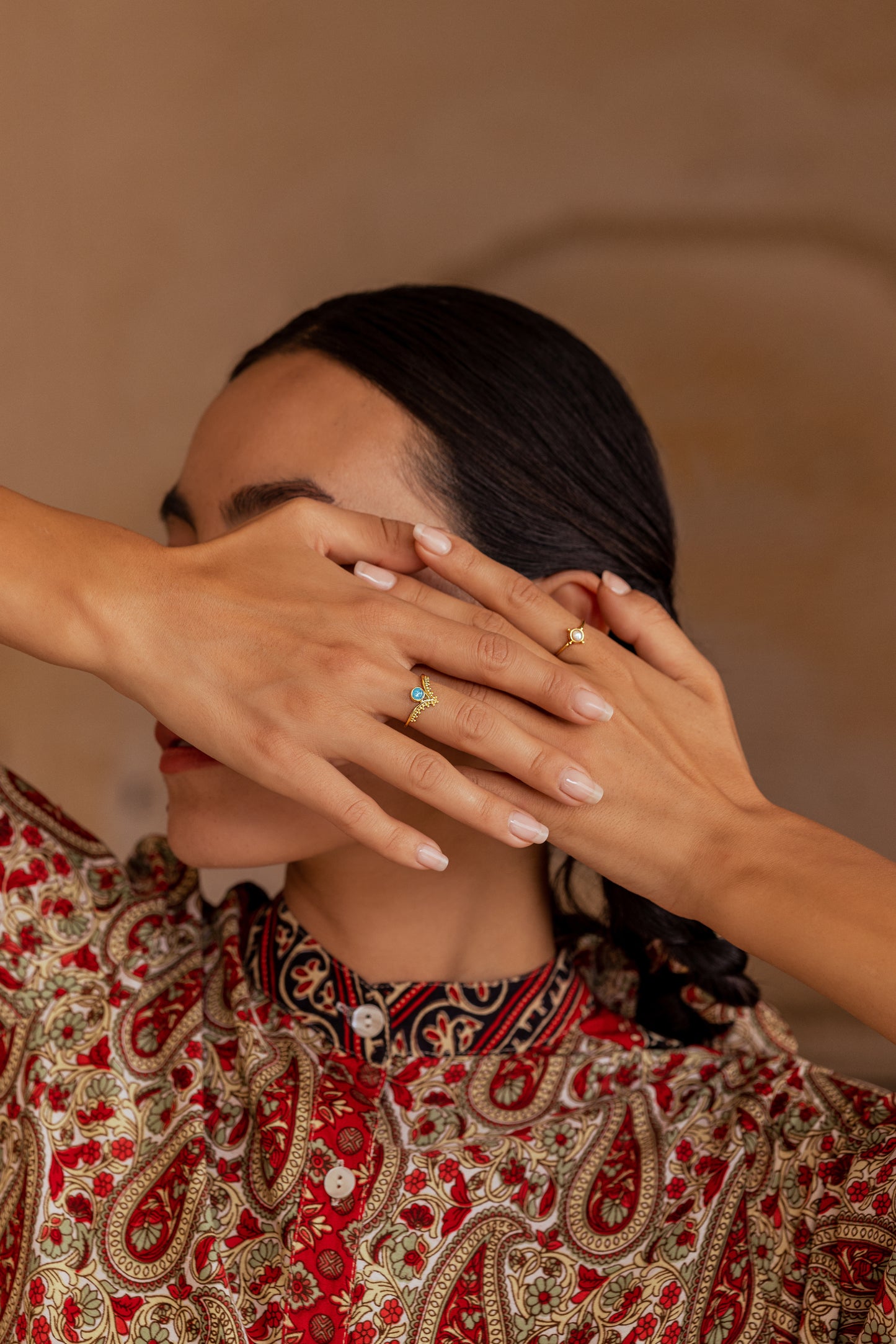 Isis Filigree Wishbone Ring - Gold Blue Chalcedony