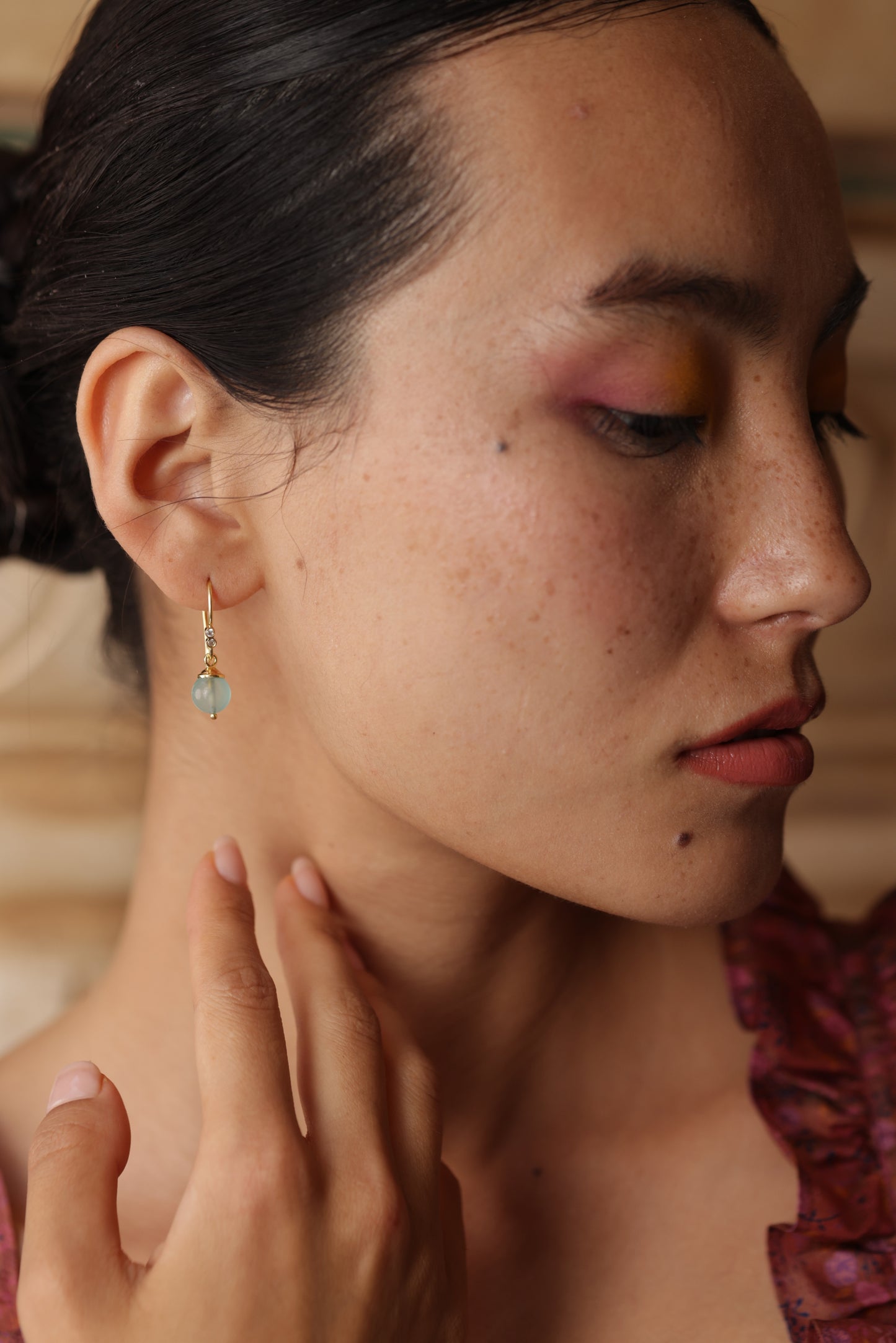 Isabella Hook Earrings Gold - Aqua Chalcedony