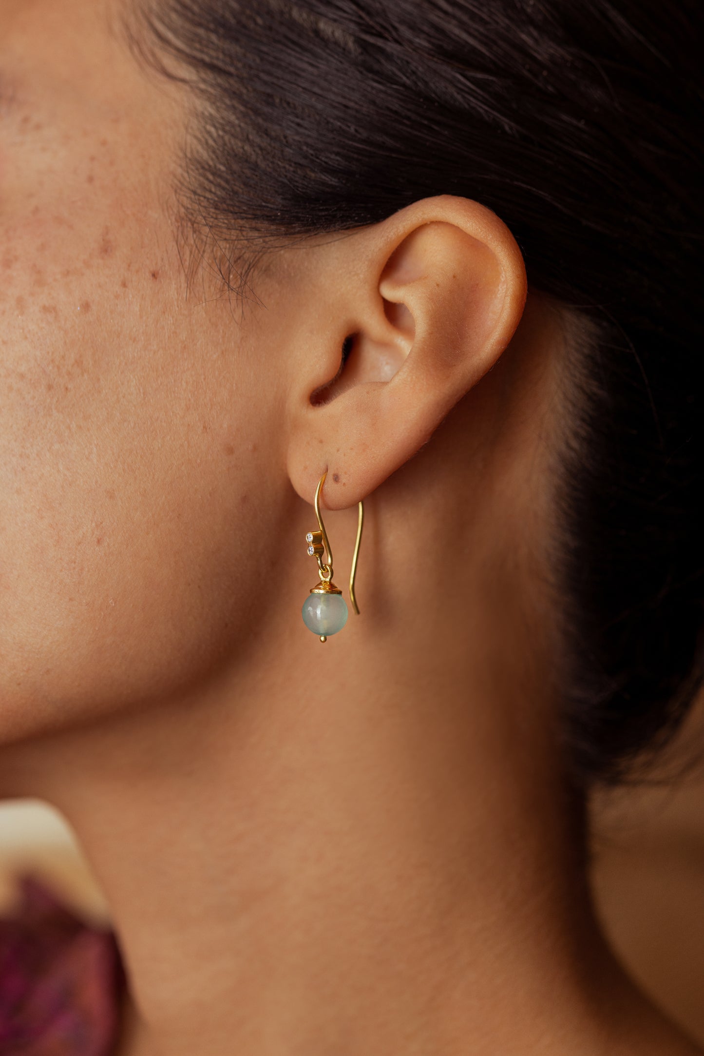 Isabella Hook Earrings Gold - Aqua Chalcedony