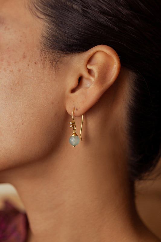 Isabella Hook Earrings Gold - Aqua Chalcedony