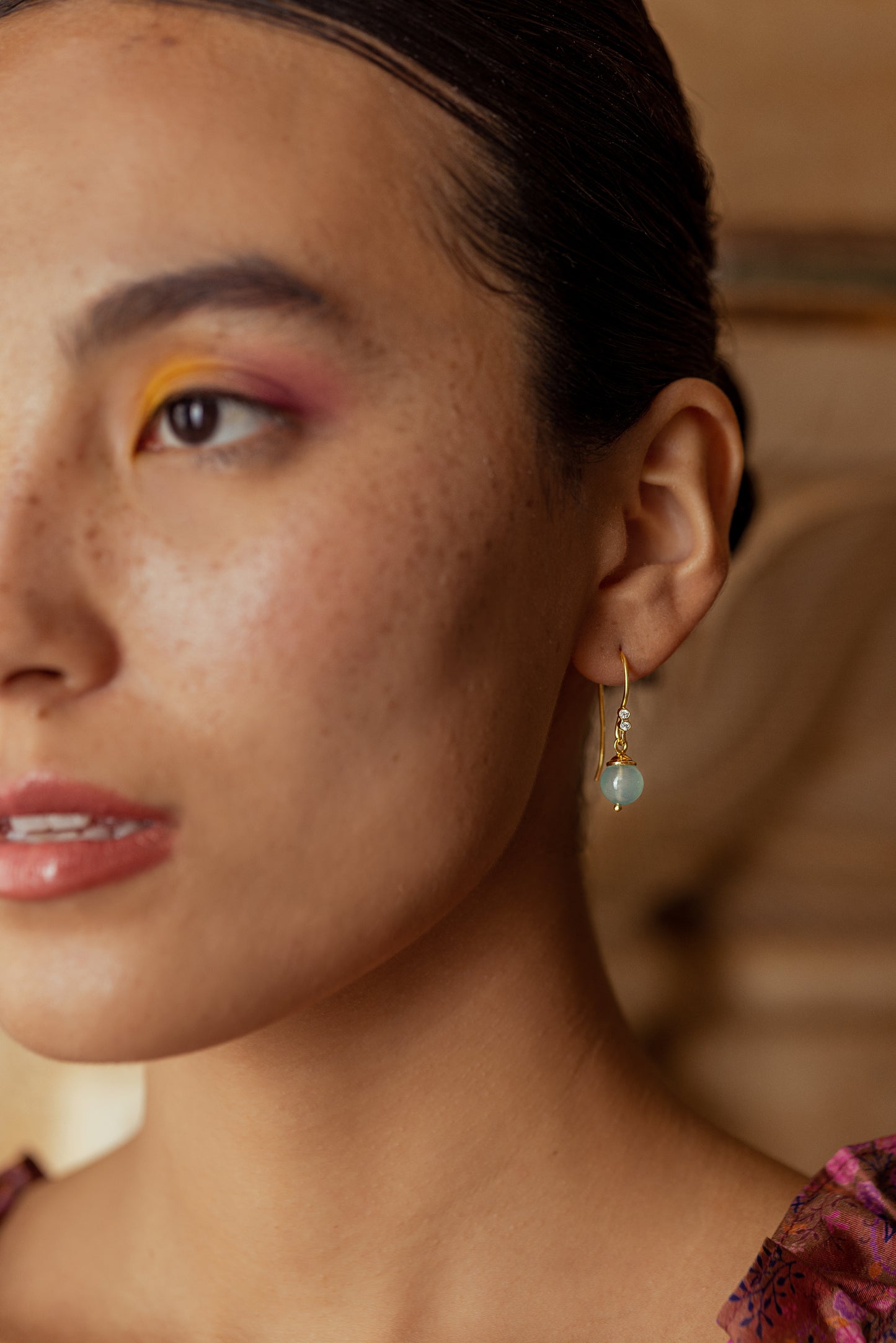 Isabella Hook Earrings Gold - Aqua Chalcedony