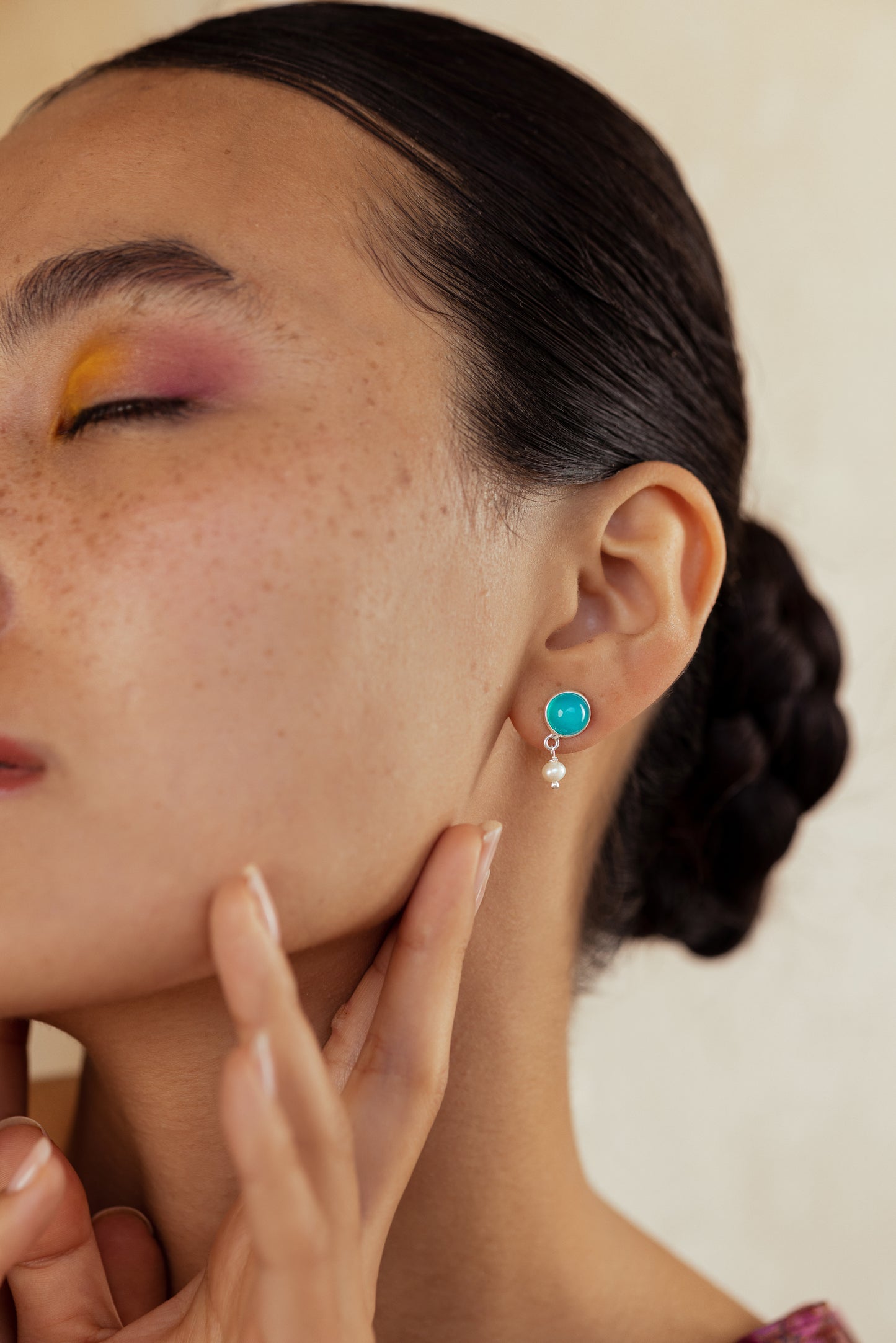 Pearl Drop Earrings Silver - Aqua Chalcedony
