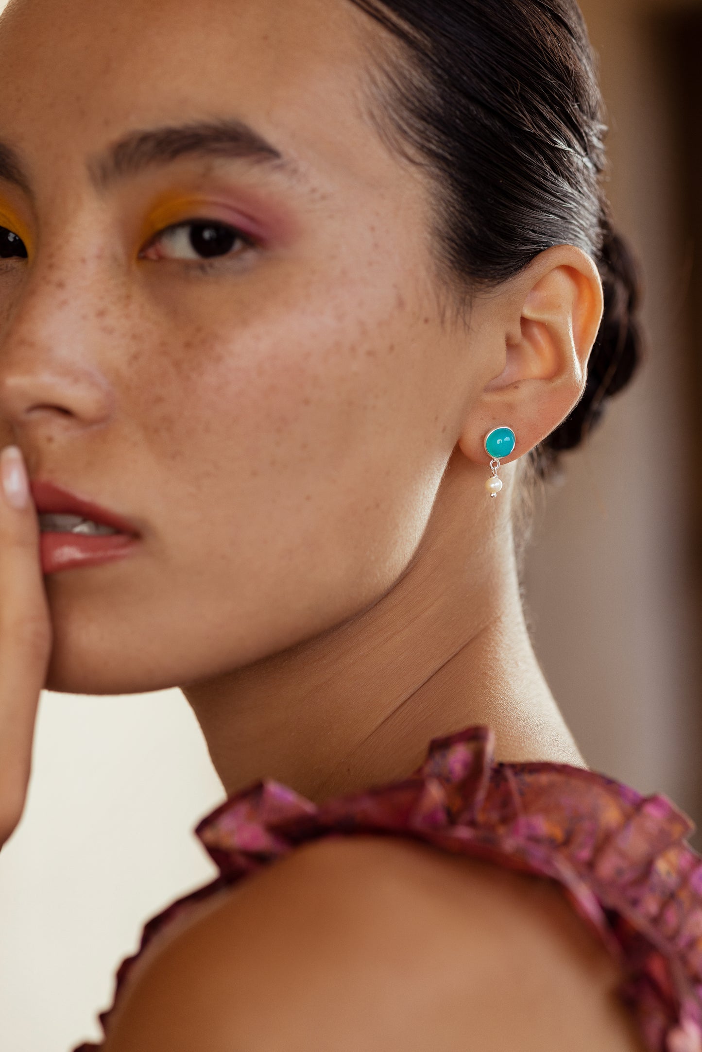Pearl Drop Earrings Silver - Aqua Chalcedony