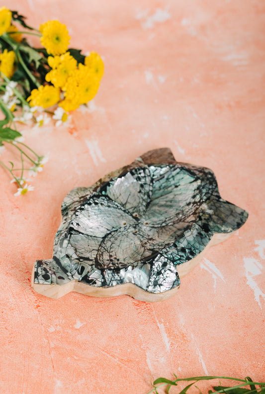 Shell & Wooden Turtle Soap/Trinket Dish - Abstract