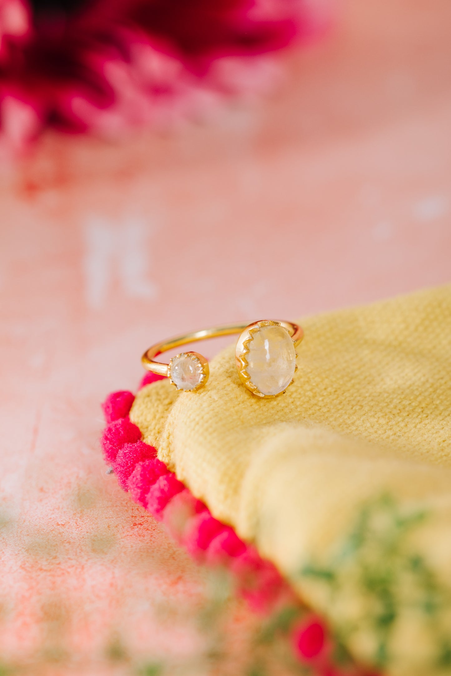 Gold Vermeil Two Stone Ring - Rainbow Moonstone