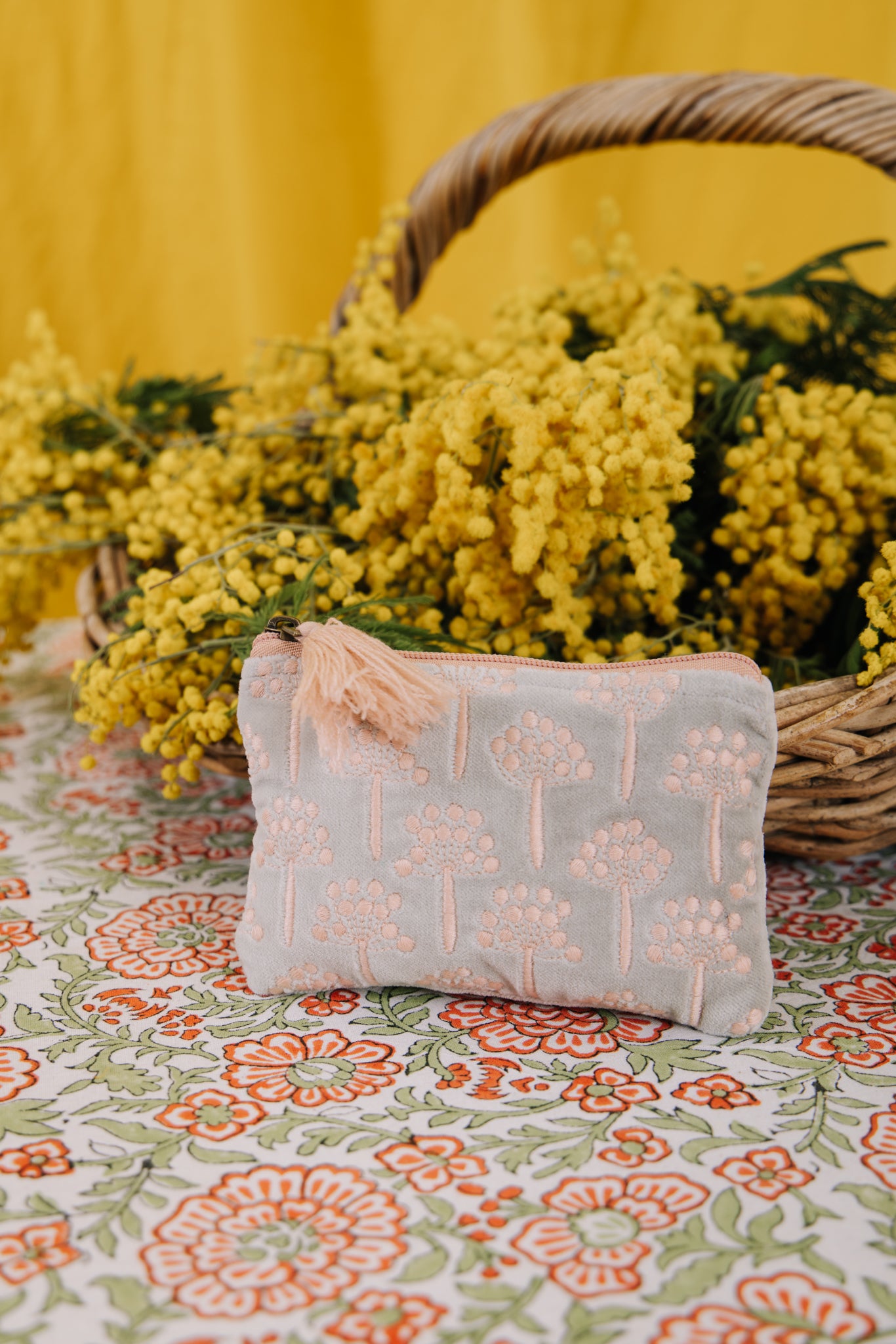 Velvet Thistle Pouch in Pink & Duck Egg