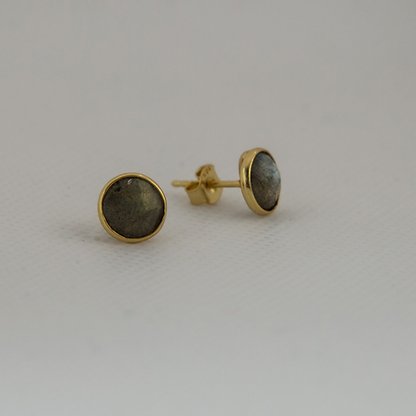 Gold Vermeil Round Stud Earrings in Labradorite