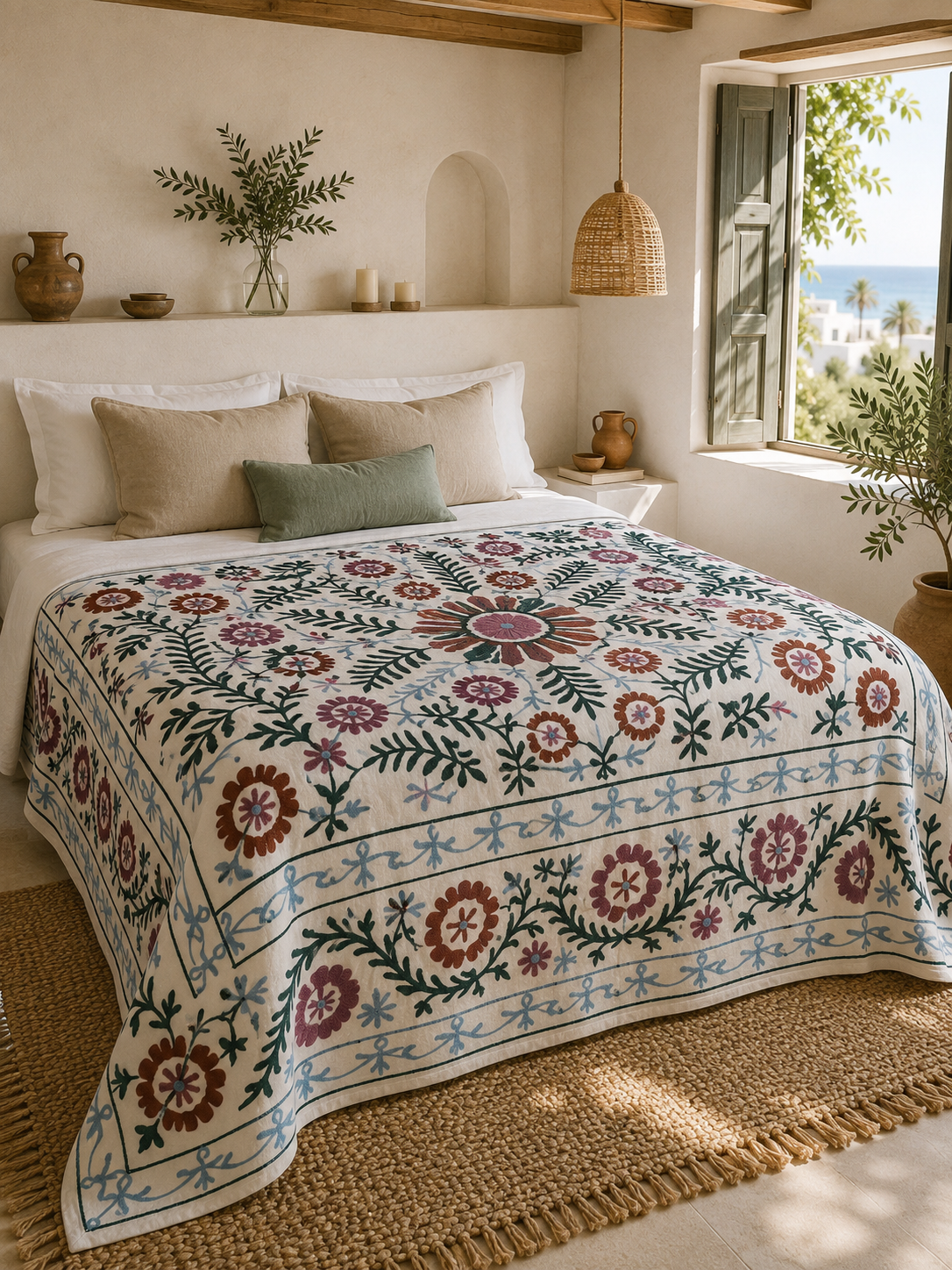 Suzani kingsize Throw-Mauve