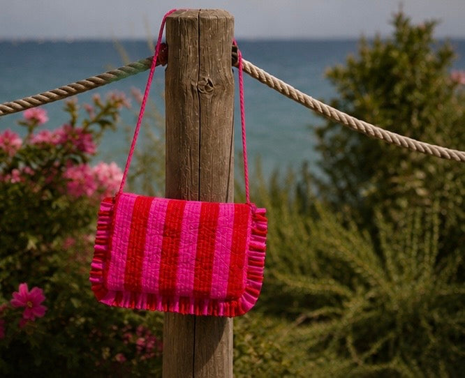 Ruffle Pouch/Bag- Bougainvilla