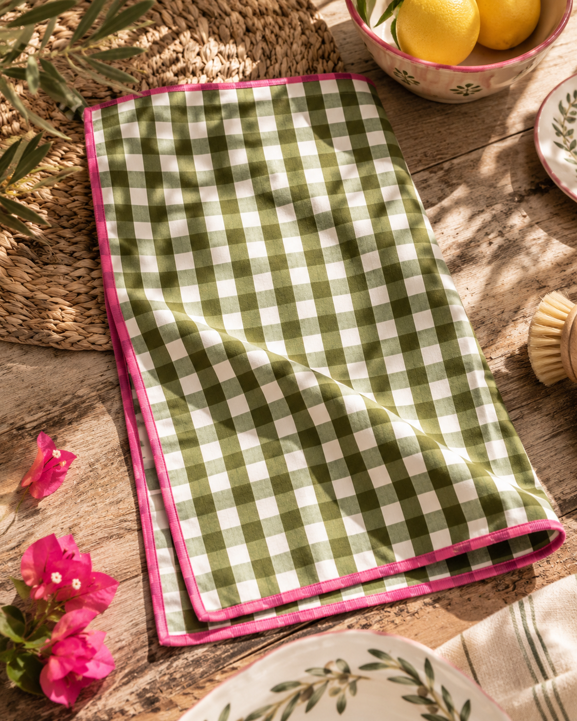 Tea Towel - Olive Gingham
