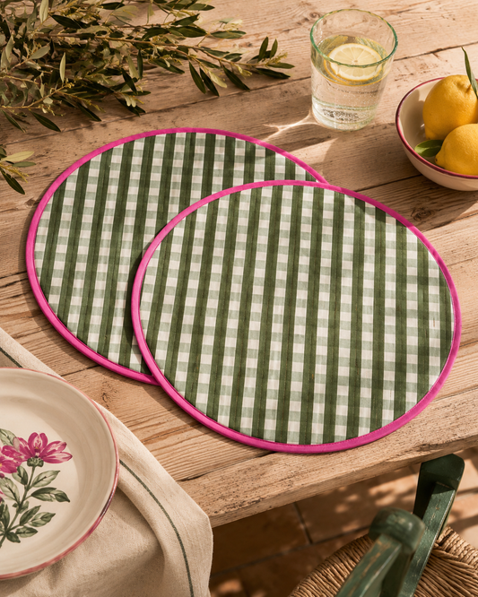 Round Placemats - Set of 2 - Olive Gingham