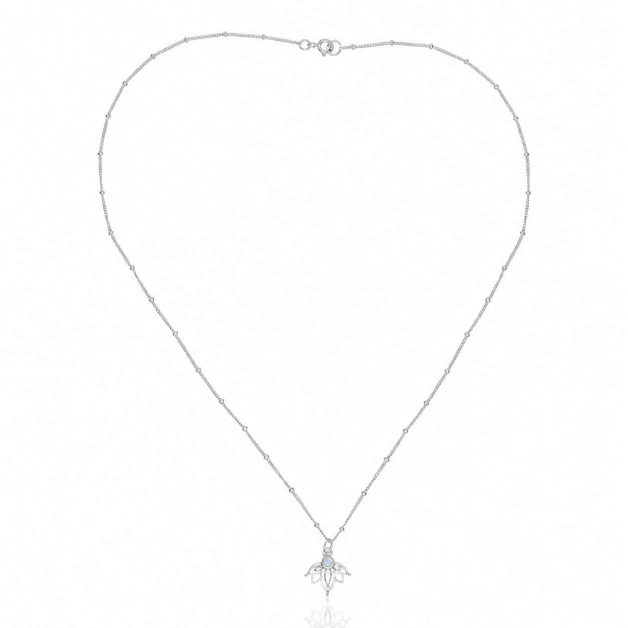 Lotus Necklace Silver - Rainbow Moonstone
