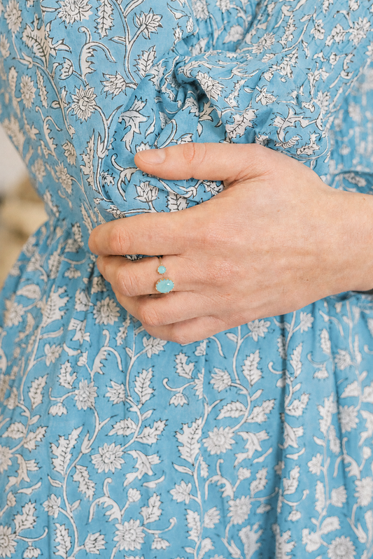 Sterling Silver Two Stone Ring - Aqua Chalcedony