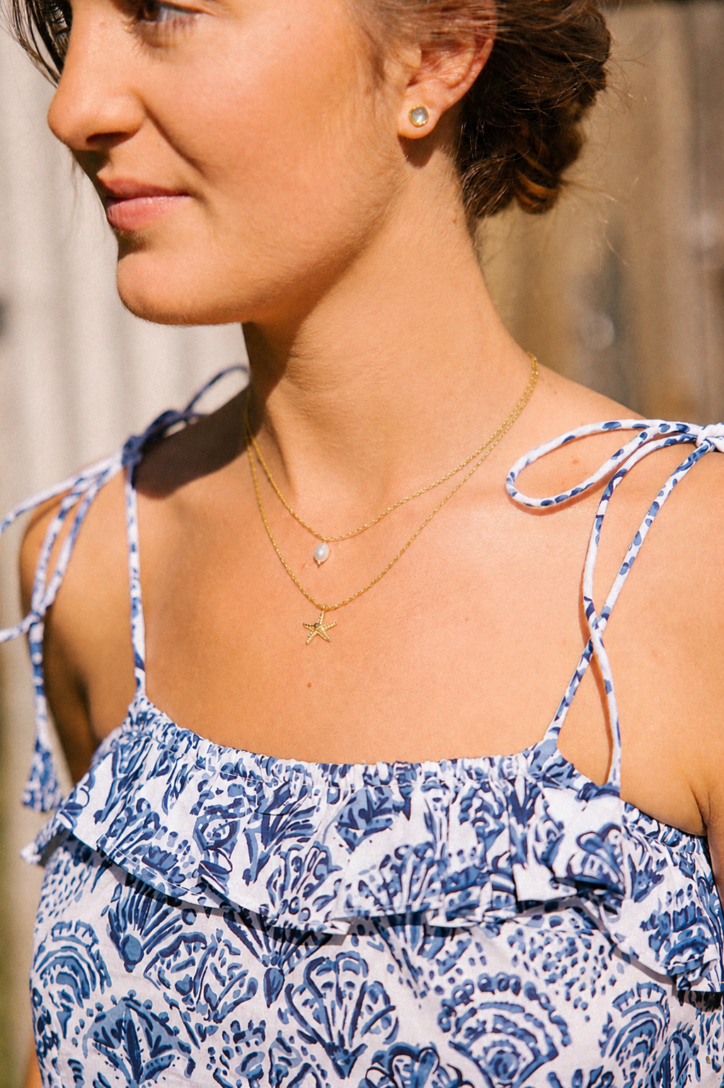 Star Fish & Pearl Charm Necklace - Gold