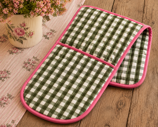 Oven Gloves - Olive Gingham