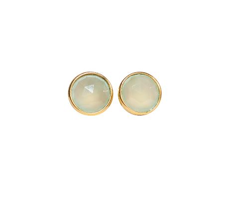 Gold Vermeil Round Stud Earrings in Rainbow Moonstone