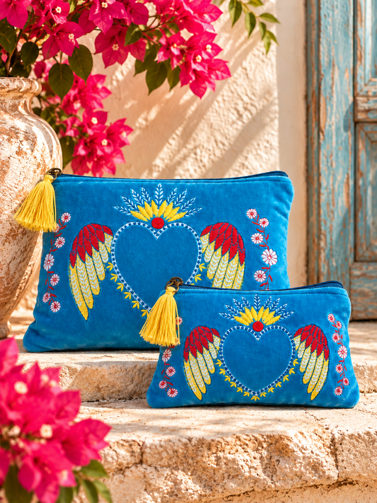 Sacred Heart Blue Velvet Pouch