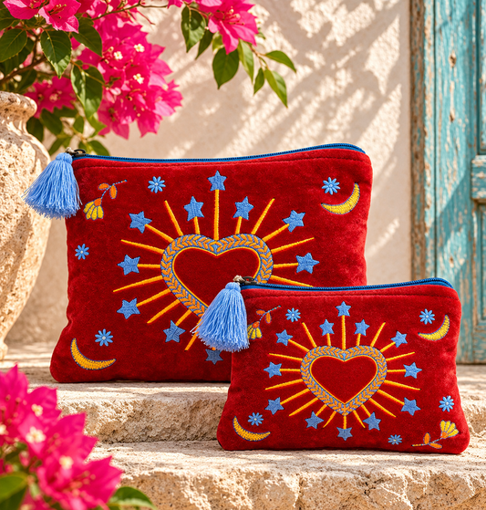 Sacred Heart Red Velvet Pouch