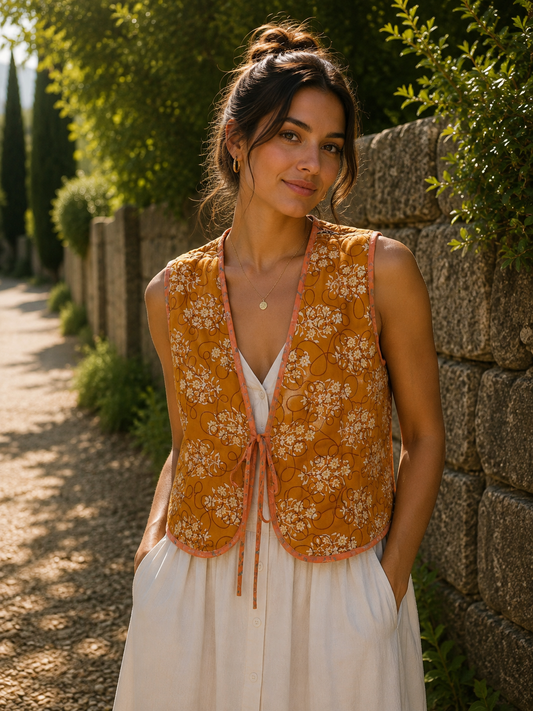 Melissa Cotton & Silk Reversible Waistcoat M  - 042
