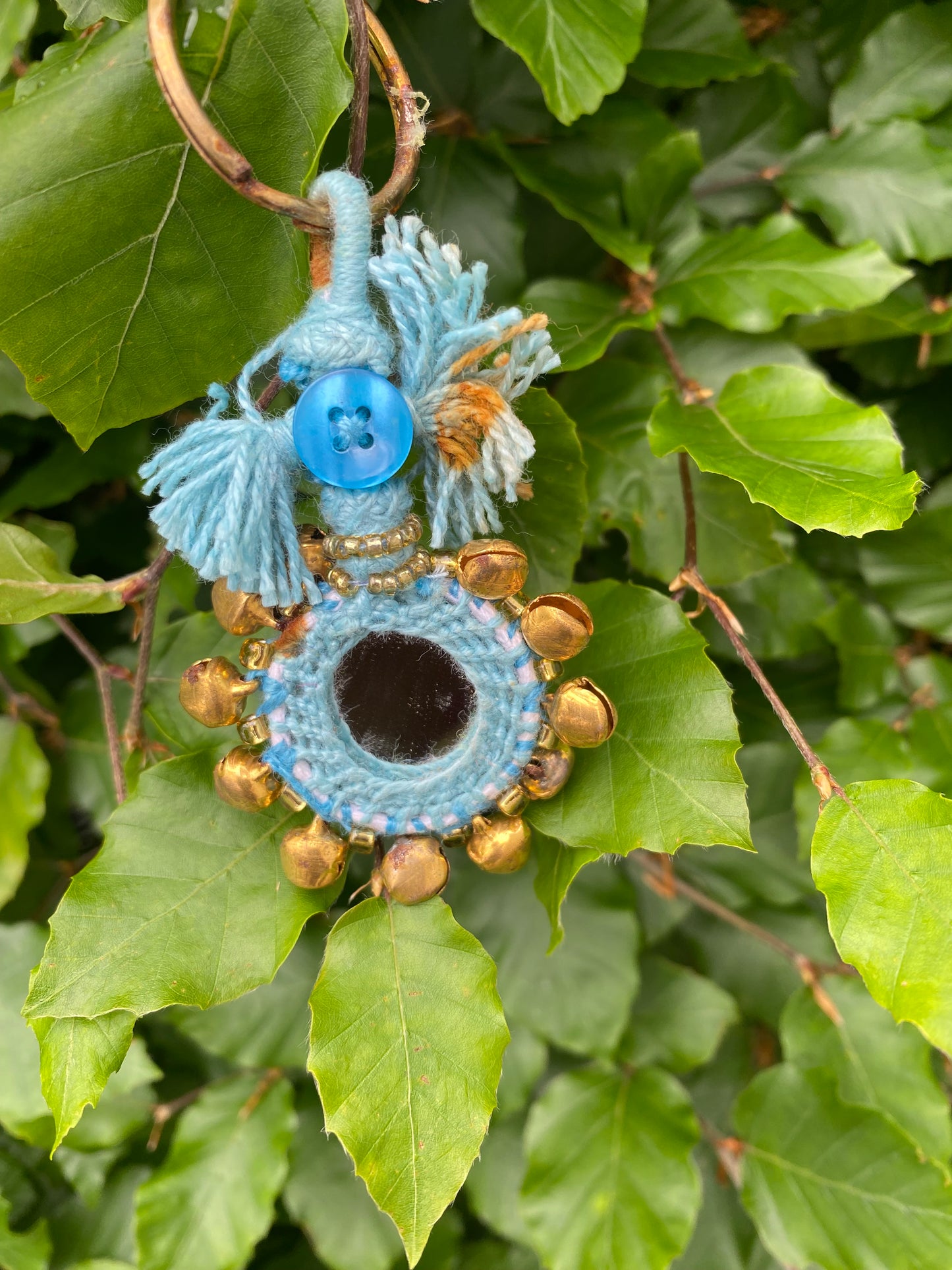 Bell Mirror Keyring in Light Blue