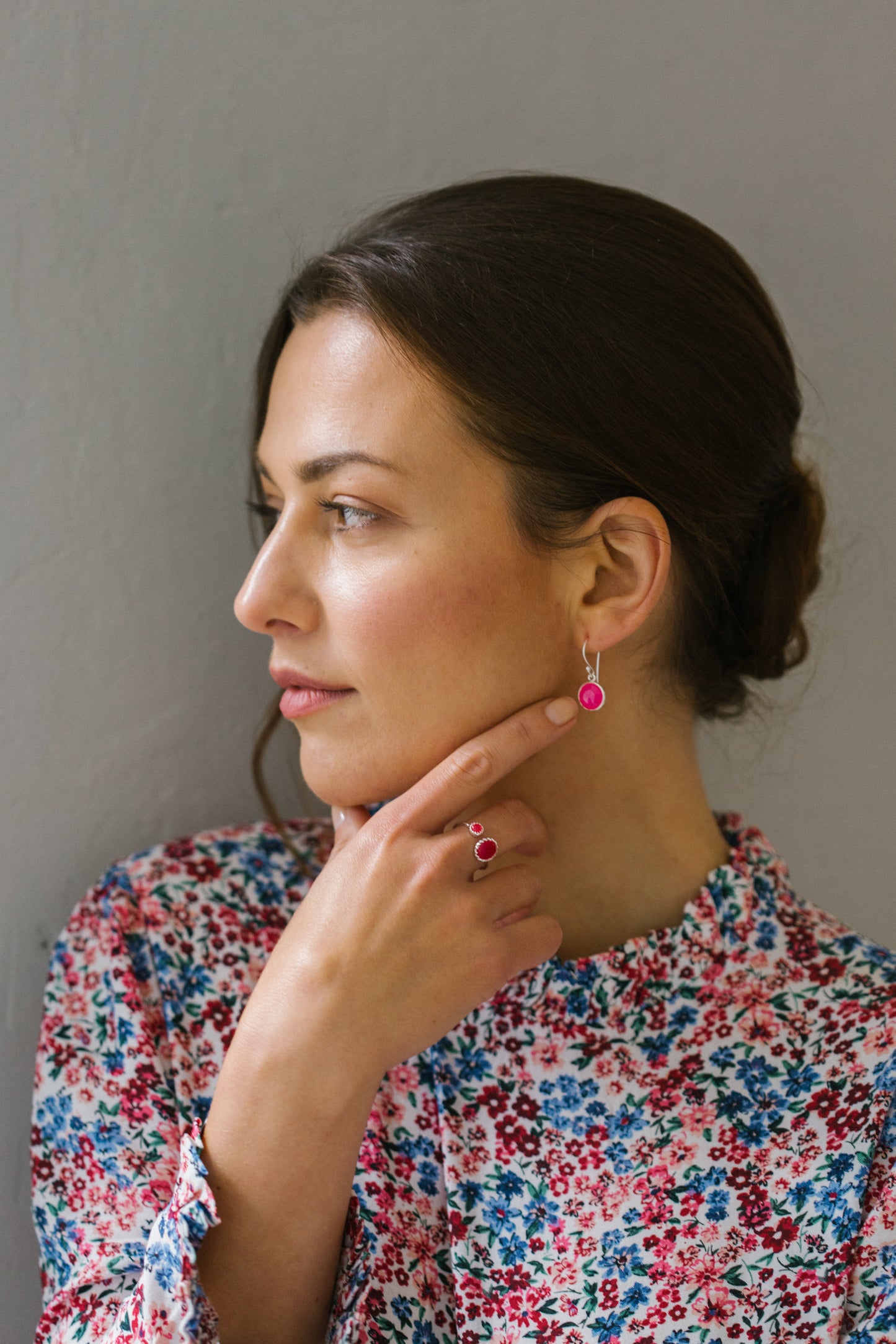 Sterling Silver Two Stone Ring - Pink Chalcedony