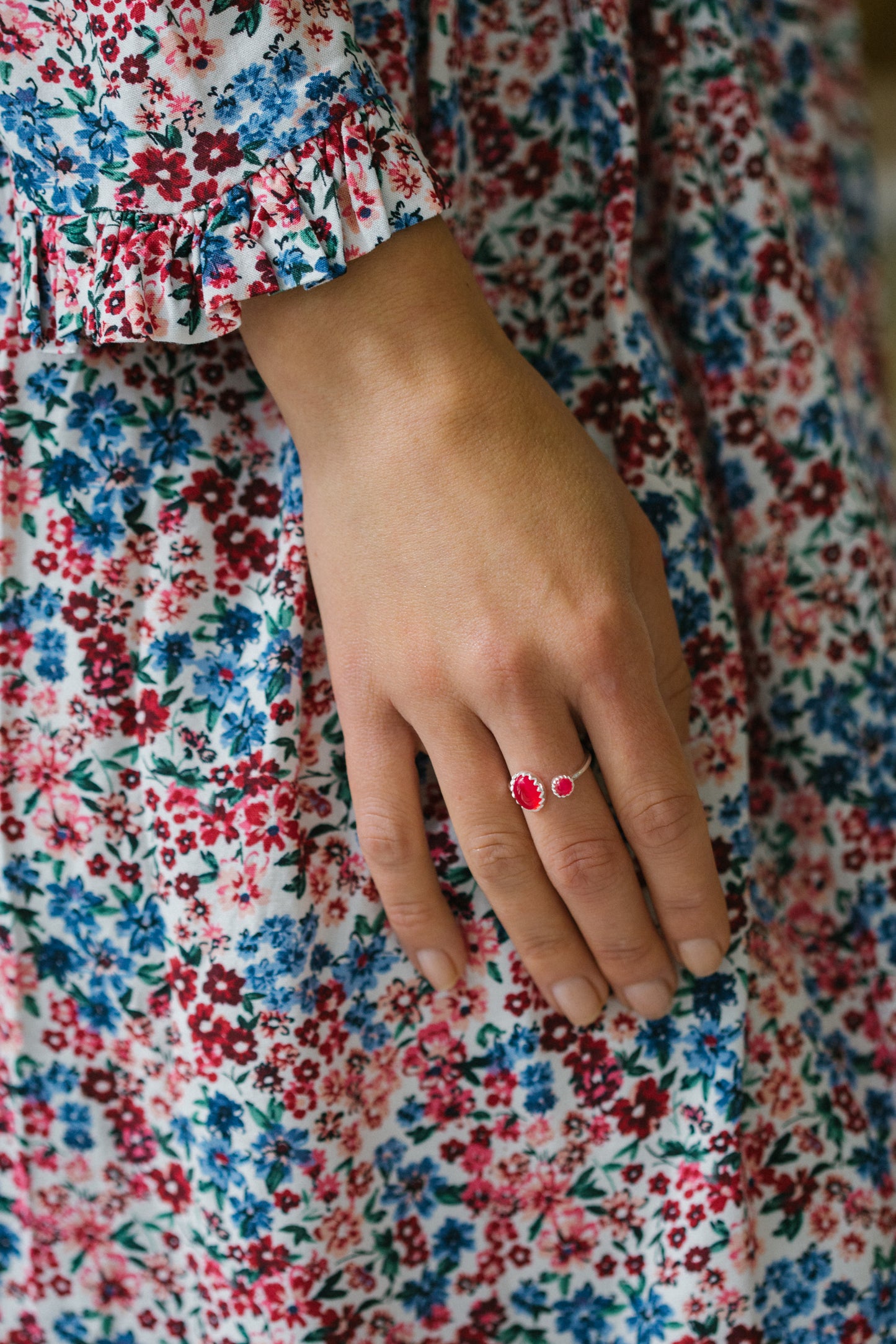Sterling Silver Two Stone Ring - Pink Chalcedony