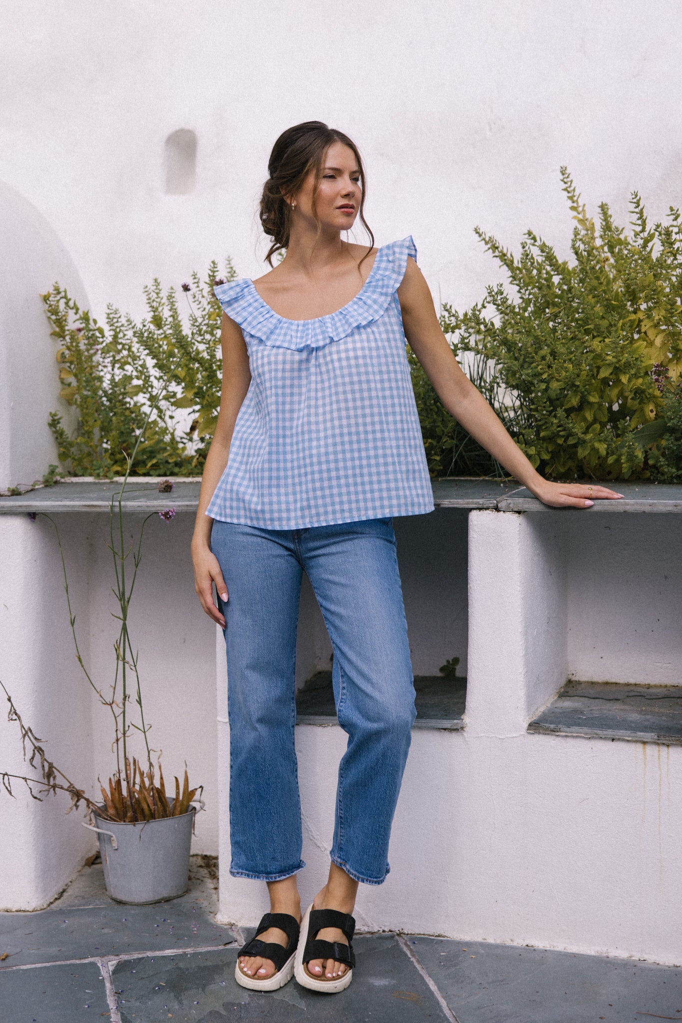 Camisola Clementine - Cuadros vichy azules