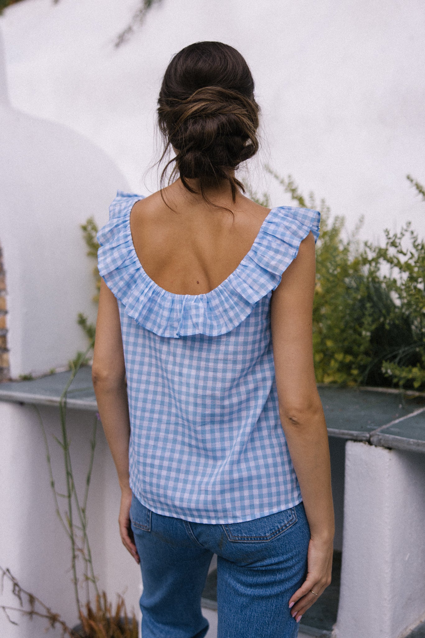 Camisola Clementine - Cuadros vichy azules