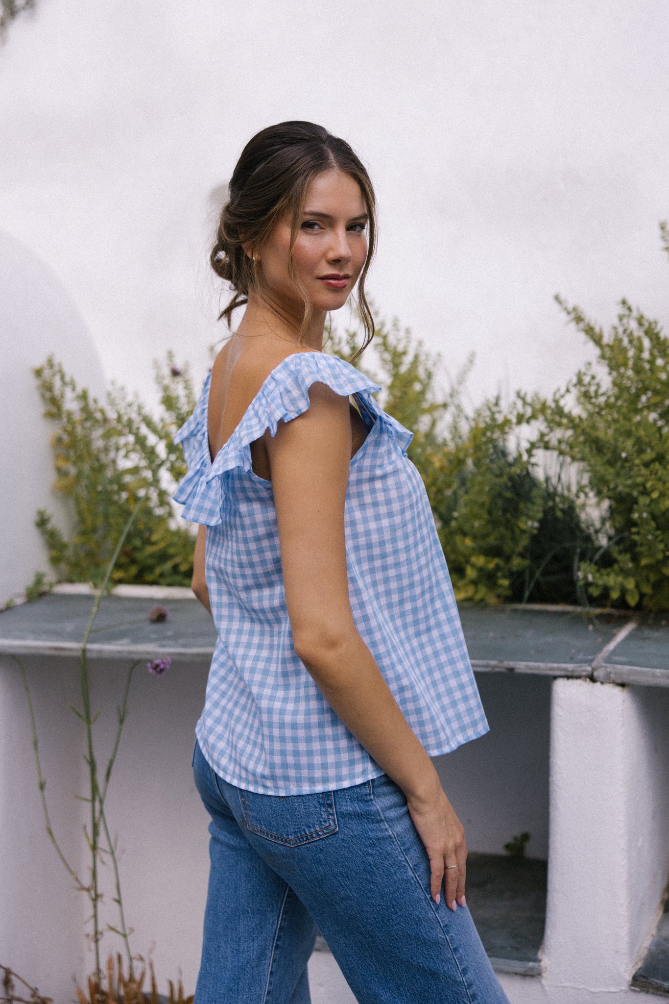 Camisola Clementine - Cuadros vichy azules