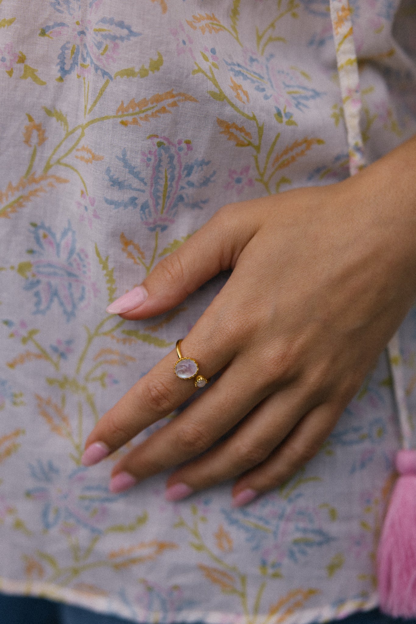 Gold Vermeil Two Stone Ring - Rainbow Moonstone