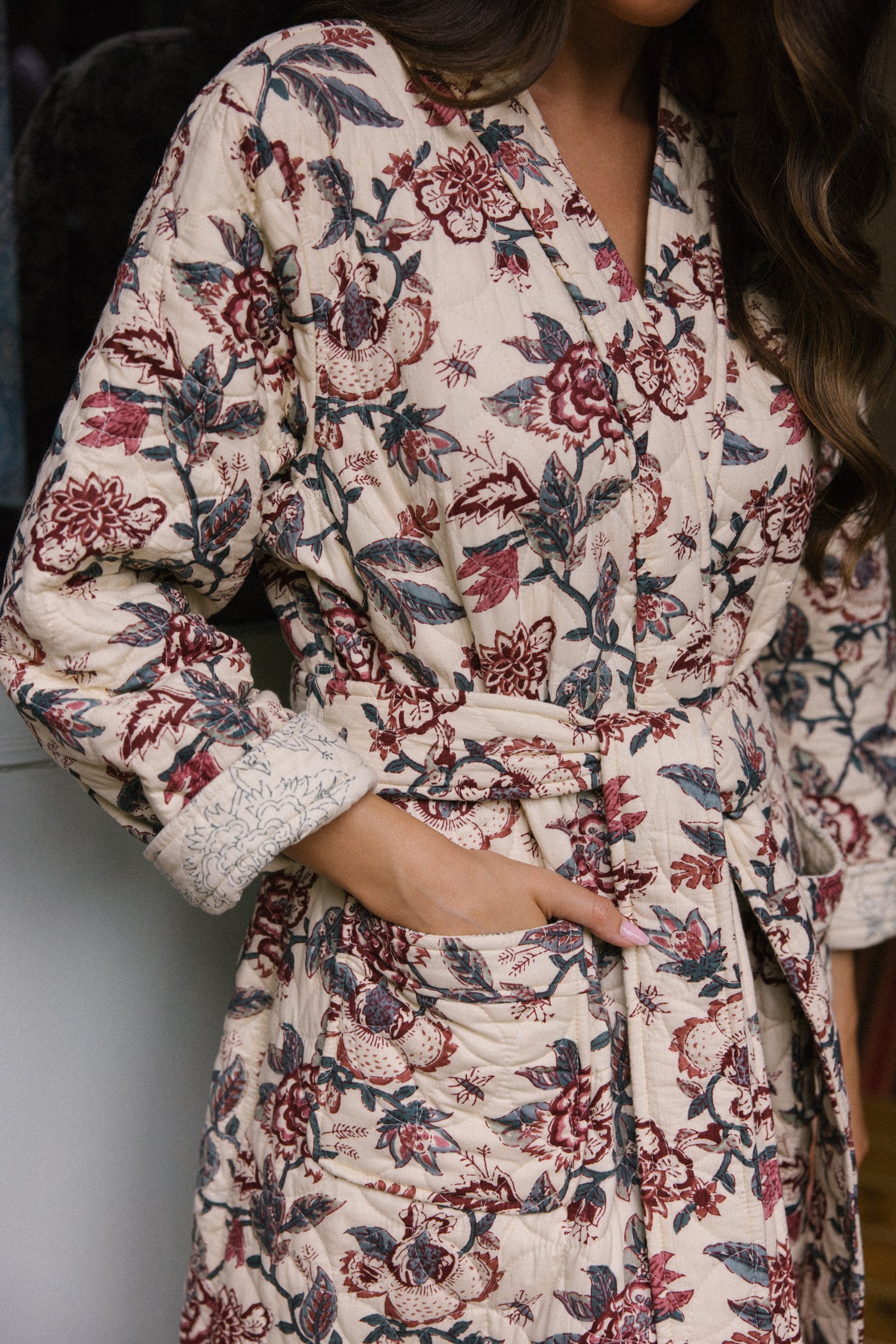 Quilted Dressing Gown - Vintage Rose