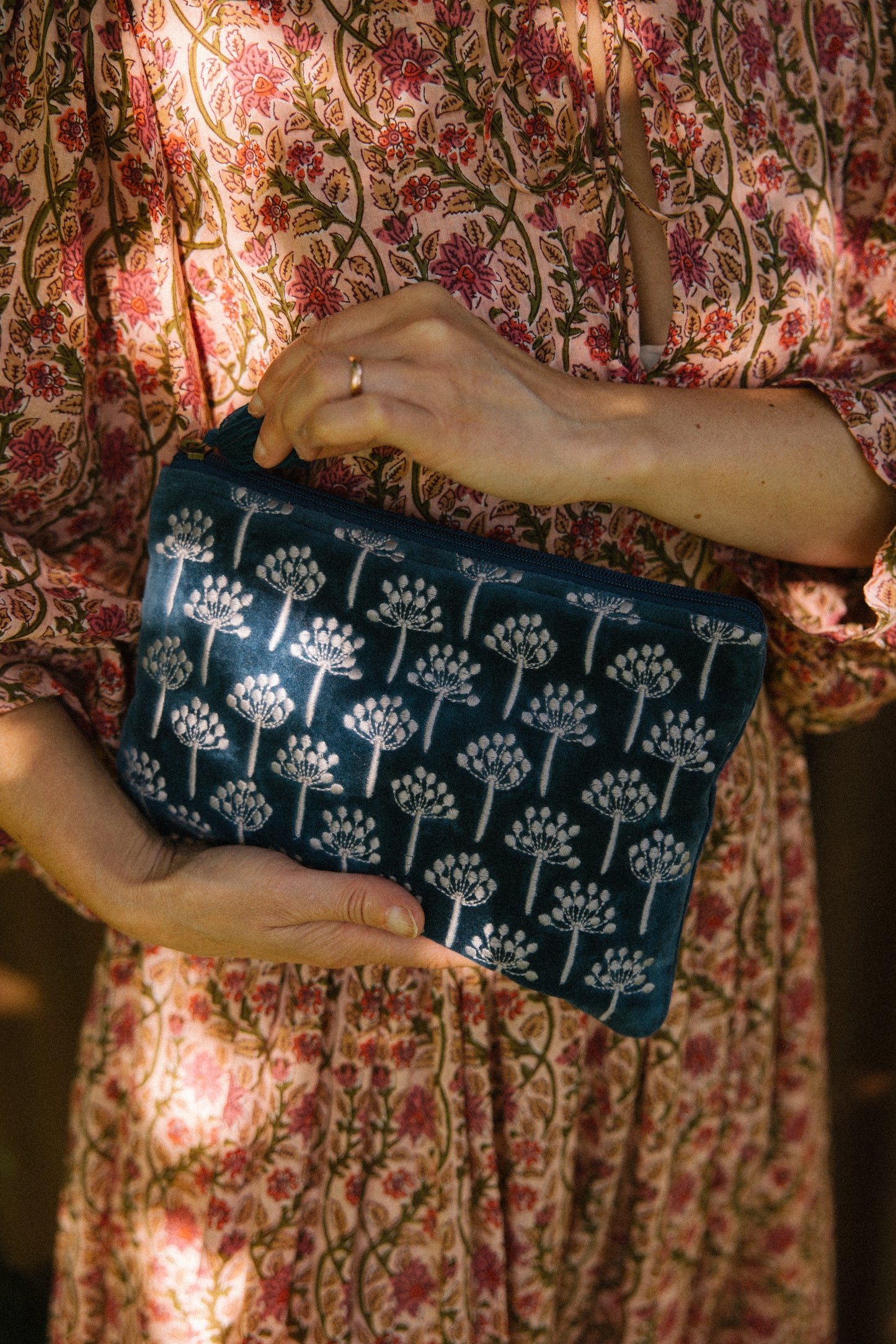 Velvet Thistle Pouch in Navy & Silver