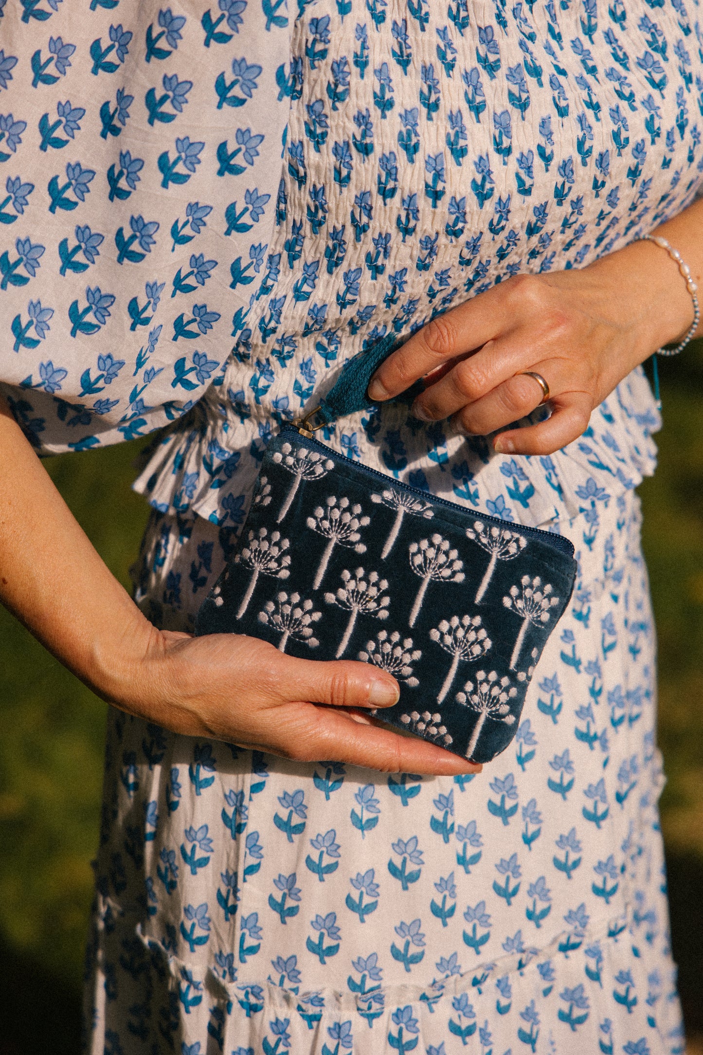 Velvet Thistle Pouch in Navy & Silver