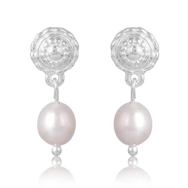 Luna -Silver Pearl  Drop Earrings