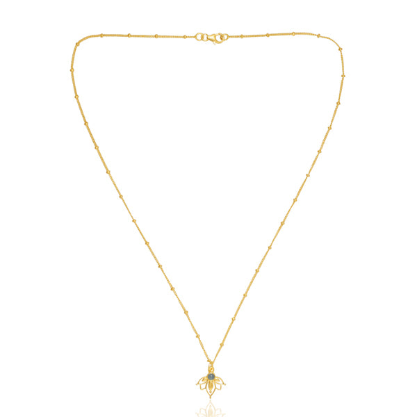Lotus Necklace Gold -   Blue Chalcedony