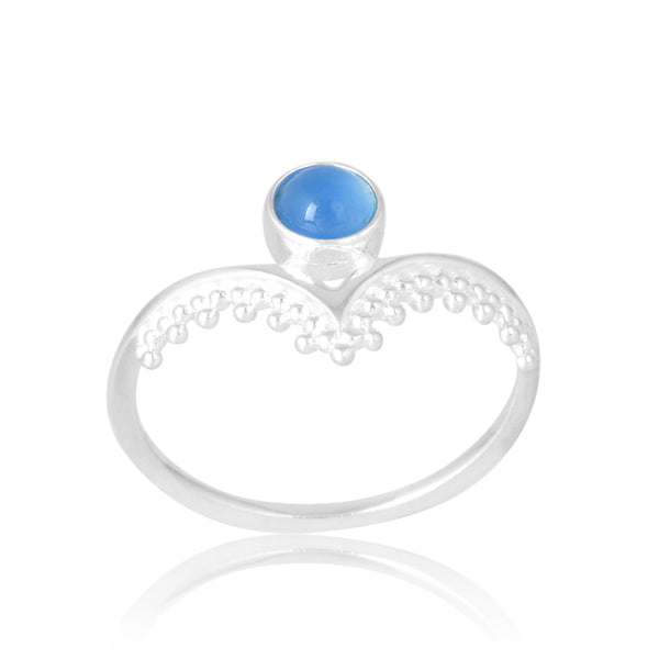 Isis Filigree Wishbone Ring - Sterling Silver Blue Chalcedony