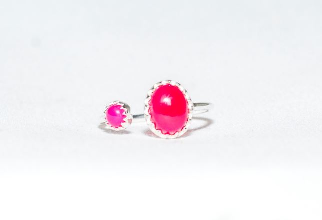 Sterling Silver Two Stone Ring - Pink Chalcedony